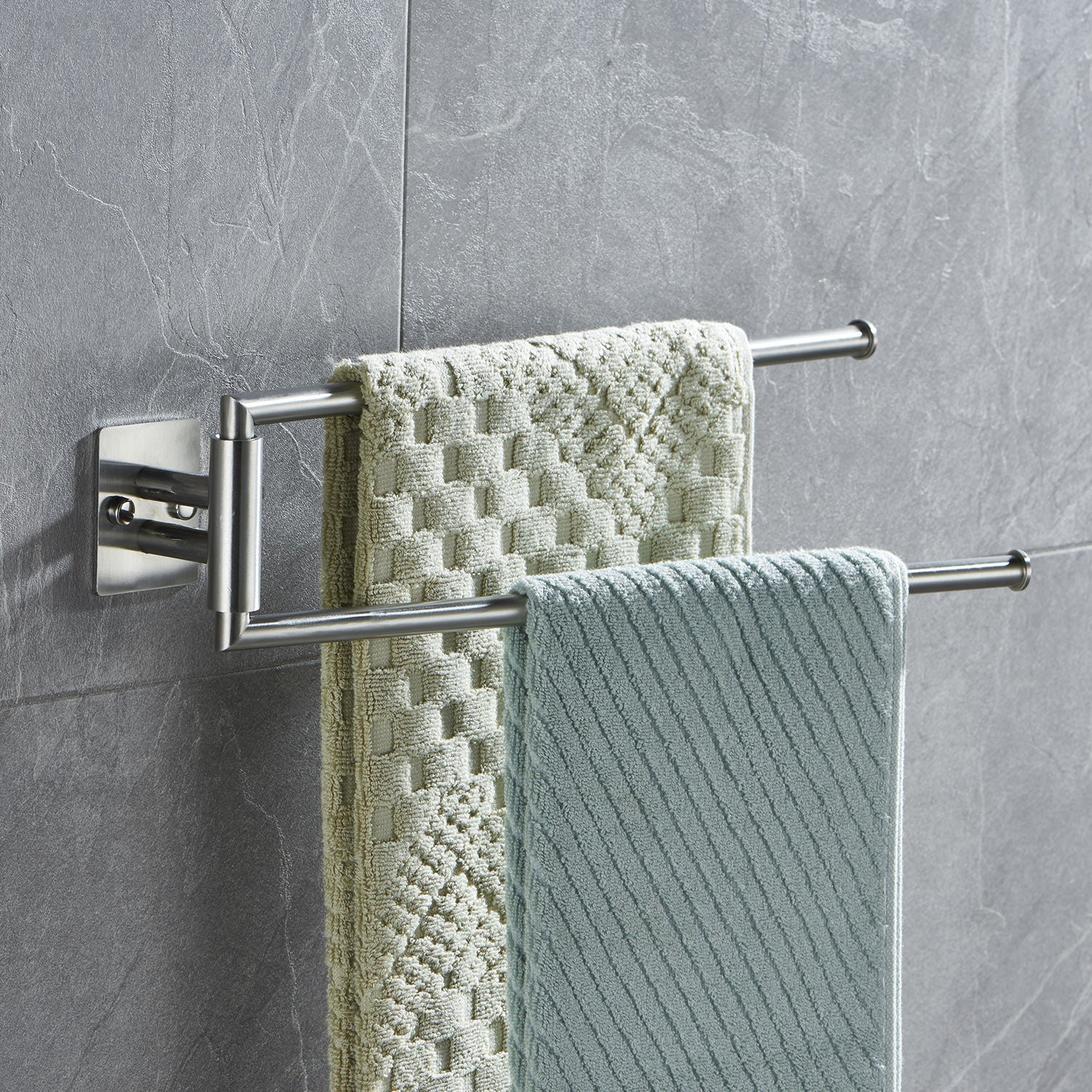 Towel Rack Bathroom Round Dual Bars Adhesive Hand Towel Rail Stainless  Steel